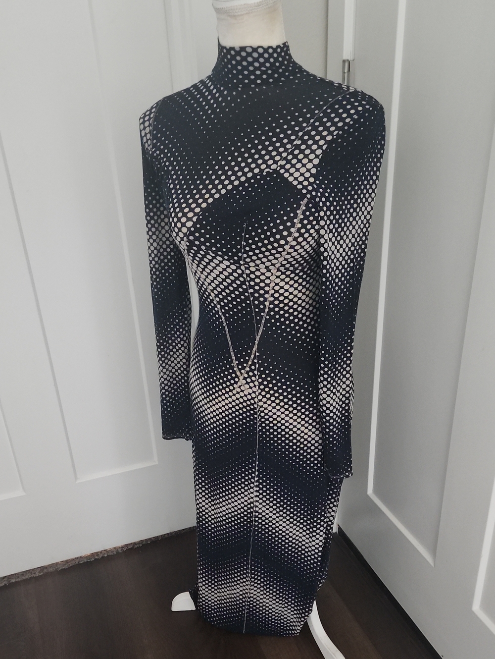 Flawed*Paco Rabanne Black & Cream Polka Dot Long Sleeve Maxi Dress